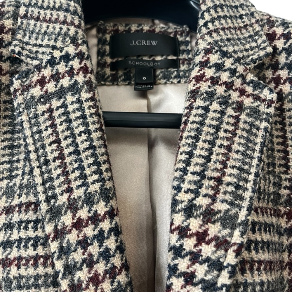 J.Crew Schoolboy Blazer Plaid Wool Brown Tan Gold Buttons Women’s Size 0 - Picture 4 of 10